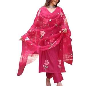 Women's Rayon Viscose Printed Straight Kurta with Pant & Dupatta